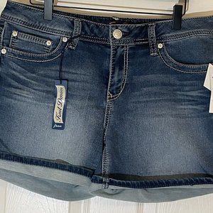 Womens Boy Shorts Size 12 Seven 7  Blue Denim Madison Shorts Back Pkt Sparkles